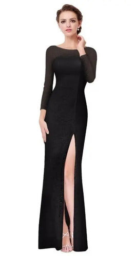 Vestido Fiesta Encaje Largo Ajustado Manga Larga Ep 92
