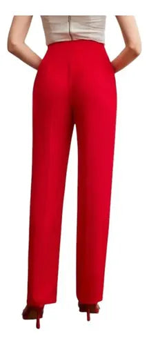 Pantalon Mujer  Elegante Bolsillos Pt 15 Rojo Xs