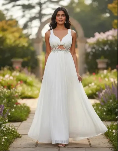 Vestido Blanco Novia Civil Largo Transparencia Nc 08