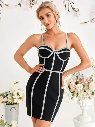 Vestido Elasticado Vendaje Ajustado Fiesta  Va 542 Negro S