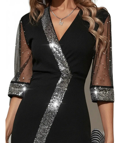 Vestido Fiesta Negro Lentejuelas Va 362