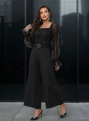Entero Jumpsuit Mono Fiesta Escote Cuadrado Cinturón El 75