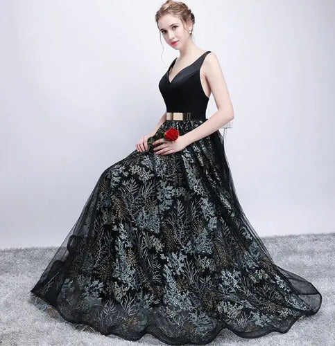 Vestido Fiesta Graduación Sin Cinturón  Ep 410 Negro 10