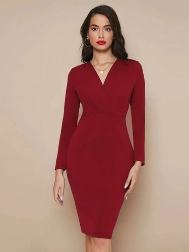Vestido Cuello Cruzado Manga Angosta Va 500