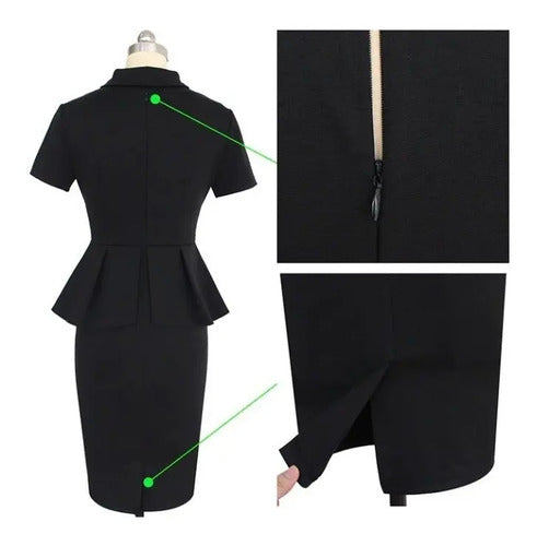 Vestido Negro Peplum Oficina Cóctel Va 334