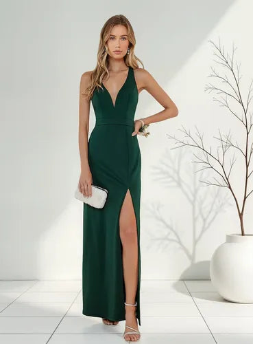 Vestido Largo Fiesta Escote V Mujer Elegante Va 618
