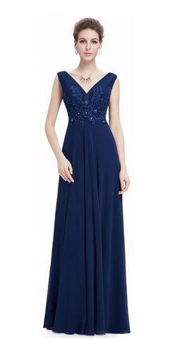 Vestido Fiesta Largo Azul Gasa Ep 76 Azul 6