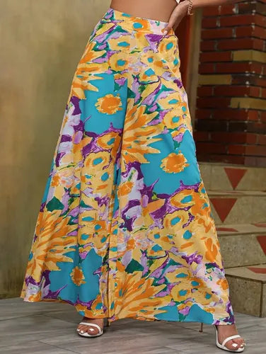 Pantalón Estampado Mujer Cintura Alta Pierna Ancha Pt 05