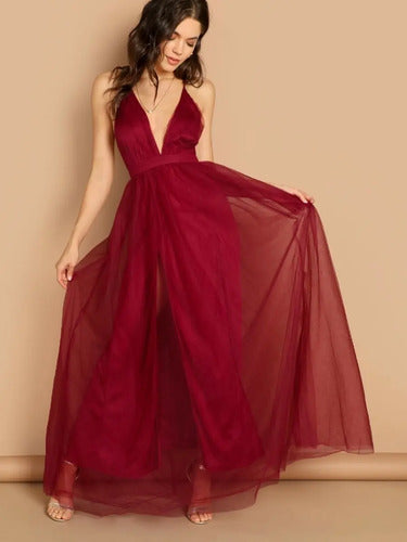 Vestido Maxi Largo Fiesta Burdeo  Va 465