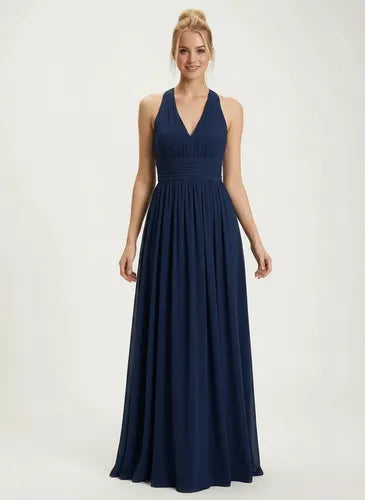 Vestido largo halter de gasa para fiesta