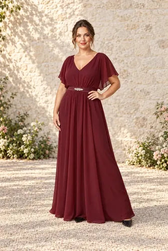 Vestido largo bordo evasé talla grande