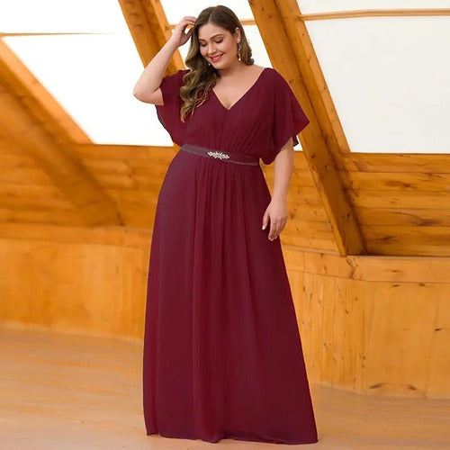 Vestido Fiesta Largo Burdeo Talla Grande Ep 179  Bordó 18