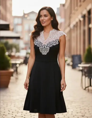 Vestido Negro Encaje Blanco Va 67 Negro L