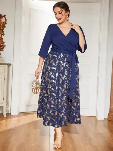 Vestido Escote Cruzado Estampado Talla Grande  Vg 107