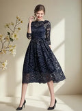 Vestido Formal Coctel Fiesta Encaje Mangas Va 451