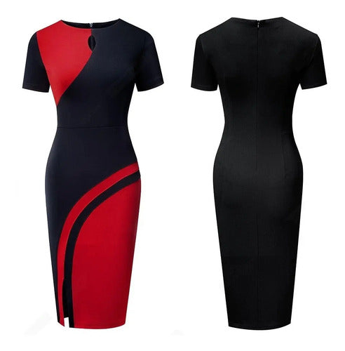 Vestido Negro Blanco Coctel Oficina Bodycon Va 411