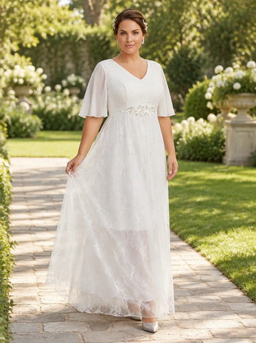 Vestido de novia princesa de encaje manga corta