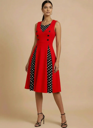 Vestido corto rojo y burdeo pin-up evasé