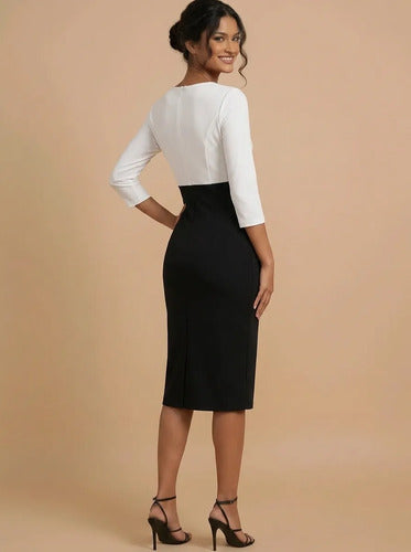 Vestido midi blanco y gris bodycon escote cruzado