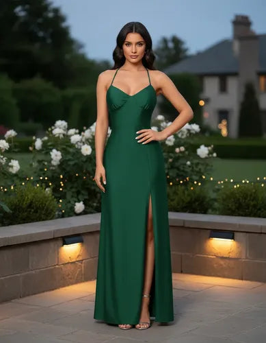 Vestido largo espalda descubierta escote V