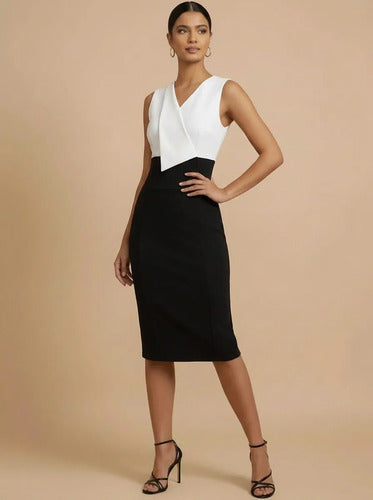 Vestido midi multicolor corte tubo sin mangas escote V