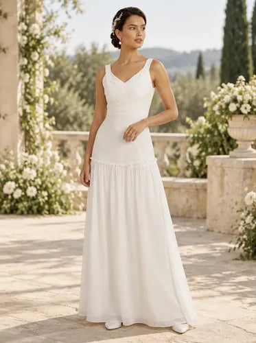Vestido de novia largo blanco evasé elegante