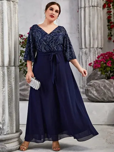 Vestido Fiesta Largo Matrimonio Bordado Talla Grande  Ep 435 Azul L