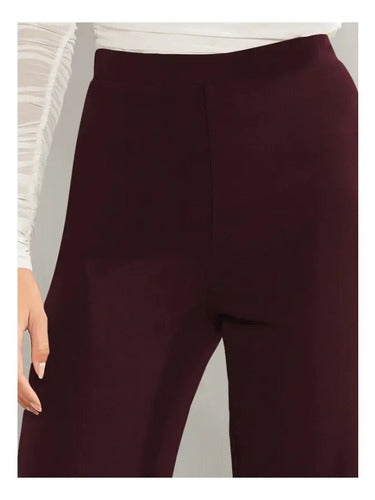 Pantalón Mujer Pierna Ancha Cintura Elasticada Pt 16 Burdeo S