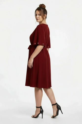 Vestido corto multicolor gasa con perlas evasé talla grande