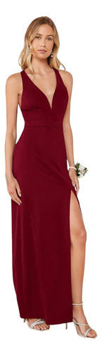 Vestido Largo Fiesta Escote V Mujer Elegante Va 618