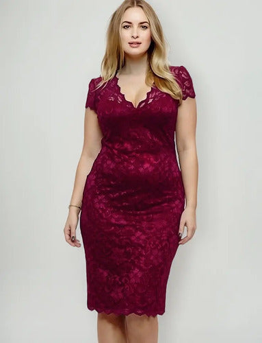 Vestido Rojo De Encajes Modelo Ve 49 Rojo Xl