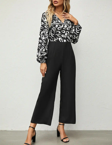 Entero Jumpsuit Mono Negro Estampado Fiesta  El 158 Negro S