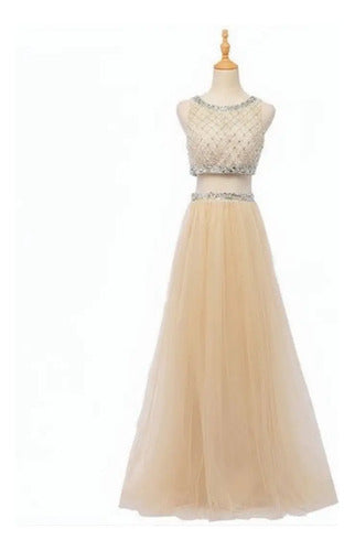 Vestido Graduación Crop Top Falda Ep 309 Beige 4