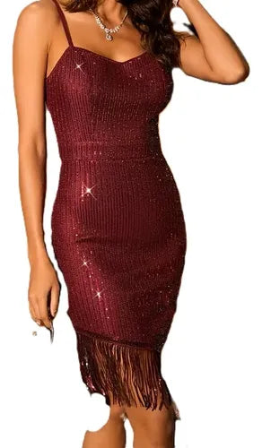 Vestido Fiesta Sirena Lentejuelas Vl 49 Burdeo M