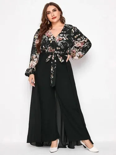 Entero Palazzo Jumpsuit Talla Grande Estampado Falda Vg 89