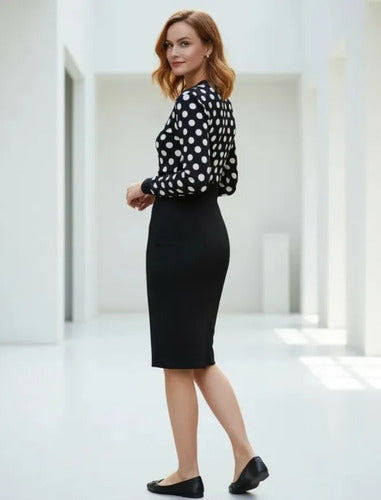 Vestido Negro Lunares Manga Larga Va 212 Negro L