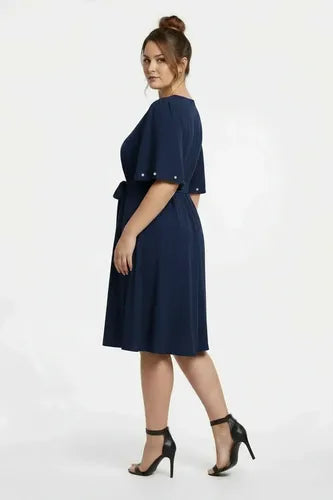 Vestido corto multicolor gasa con perlas evasé talla grande