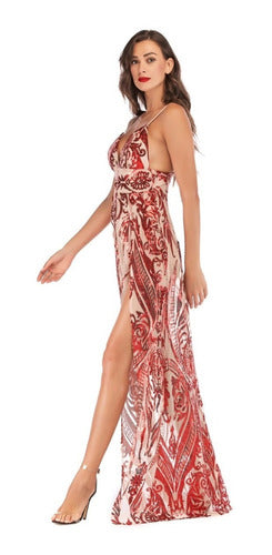 Vestido Sexy Transparencia Lentejuelas Body Vl 36 Rojo L