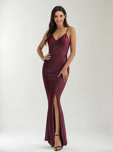 Vestidos Fiesta Largo Bodycon Sin Espalda Brillo Tajo Va 408