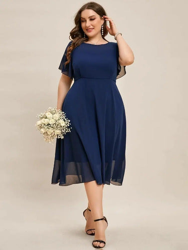 Vestido Fiesta Gasa Talla Grande Manga Corta Vg 101