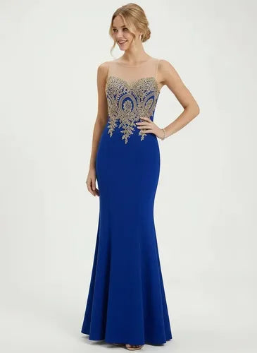 Vestido largo sirena azul escote corazón