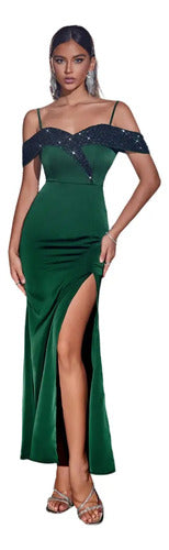 Vestido Fiesta Largo Matrimonio Verde Lentejuela Ep 419