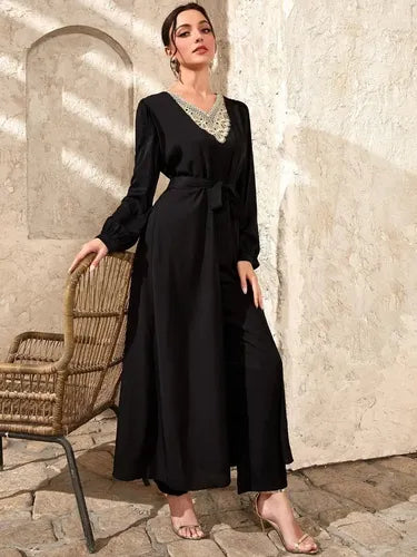 Entero Jumpsuit Mono Fiesta Mangas Cinturón El 86 Negro M