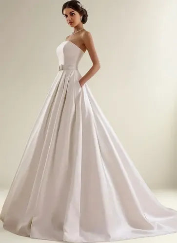 Vestido De Novia Corte A Strapless Con Bolsillos Nz 01