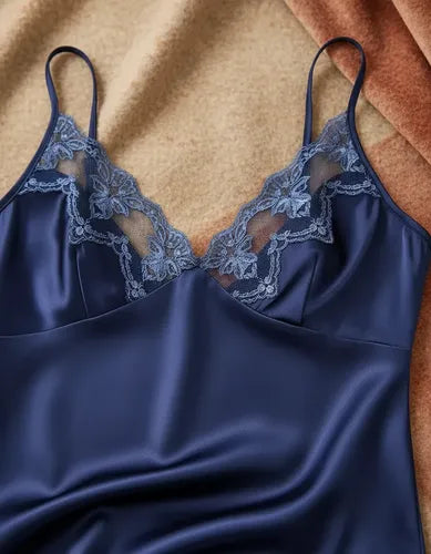 Pijama Mujer Raso Pantalón Y Camisa Pj 02 Delpilar Azul L