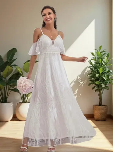 Vestido De Novia Bordado Hombros Descubiertos Forrado Ns 12 Blanco M