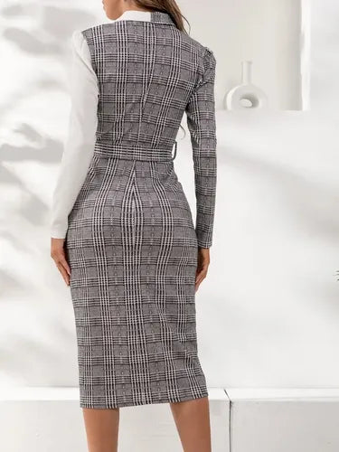 Vestido Cuello Con Solapa Manga Larga Con Cinturón Va 504