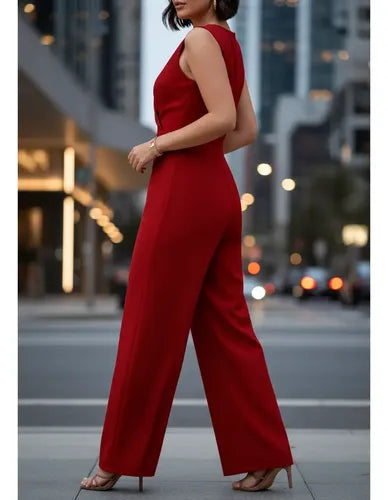 Mono de fiesta rojo sin mangas, largo y favorecedor