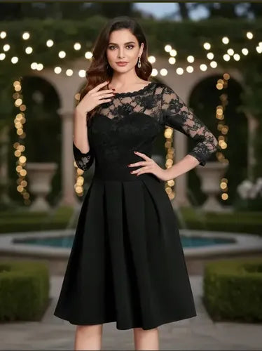 Vestido Fiesta Gala Boda Negro Manga 3/4 Va 329 Negro L