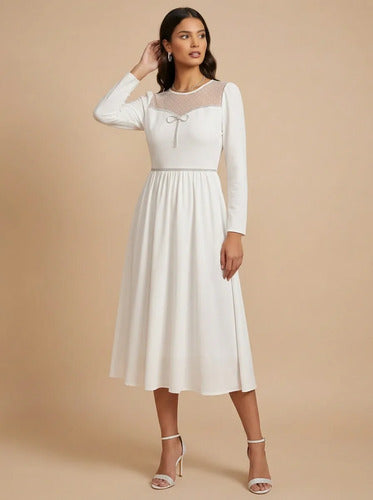 Vestido midi blanco novia civil prendedor
